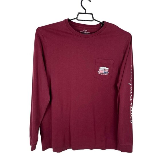 Vineyard Vines Men's L Crewneck Long Sleeve Tee T-Shirt Burgundy Logos - Picture 1 of 13